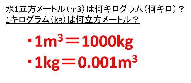 水の重さ １立方メートル M3 は何キロ Kg 1キログラムは何