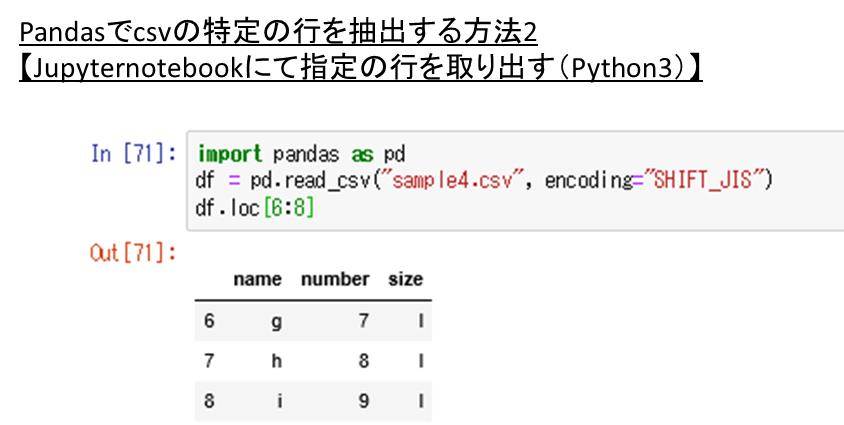 Pandasにてcsvの特定の列や行を抽出する方法 指定の行や列を取り出す Python3 Jupyternotebook ウルトラフリーダム